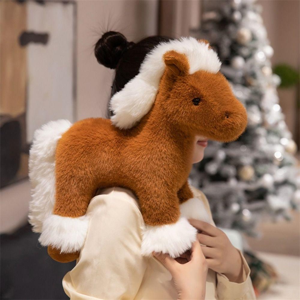 Long Mane Pony Plush Toys Standing Cartoon Horse Stuffed Toy Foal Plush Doll  Easter Gifts