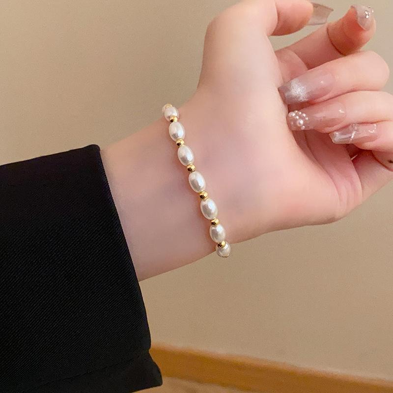 Gold Color Beads Pearls Mixed Adjustable Chain Bracelet Elegant Exquisite Bangles For Women  Jewelry Gift