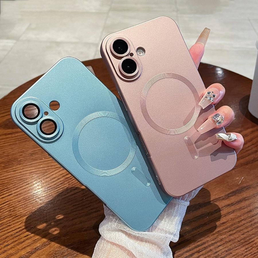 Luxury Spray Metal Paint Magnetic Wireless Charging Phone Case for iPhone 16 Pro Max 16 Plus iPhone 15 Pro 14 Plus 13 12 11 Phone Bumper Cover