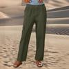 Cargo Pants Women Cotton Linen Button Elastic Waist Wide Leg Trousers Summer Loose Fit Hiking Jogger Pant With Pocket