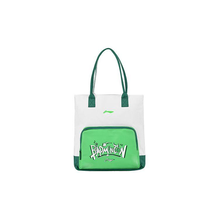 Li-Ning Fashion Casual Sports Tote Bag With Hand-Painted Design Unisex Tote Bag ABDT073 White Green