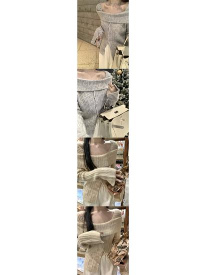 Pure & Sexy Off-Shoulder Knit Sweater for Women - Autumn/Winter Long-Sleeve Cardigan