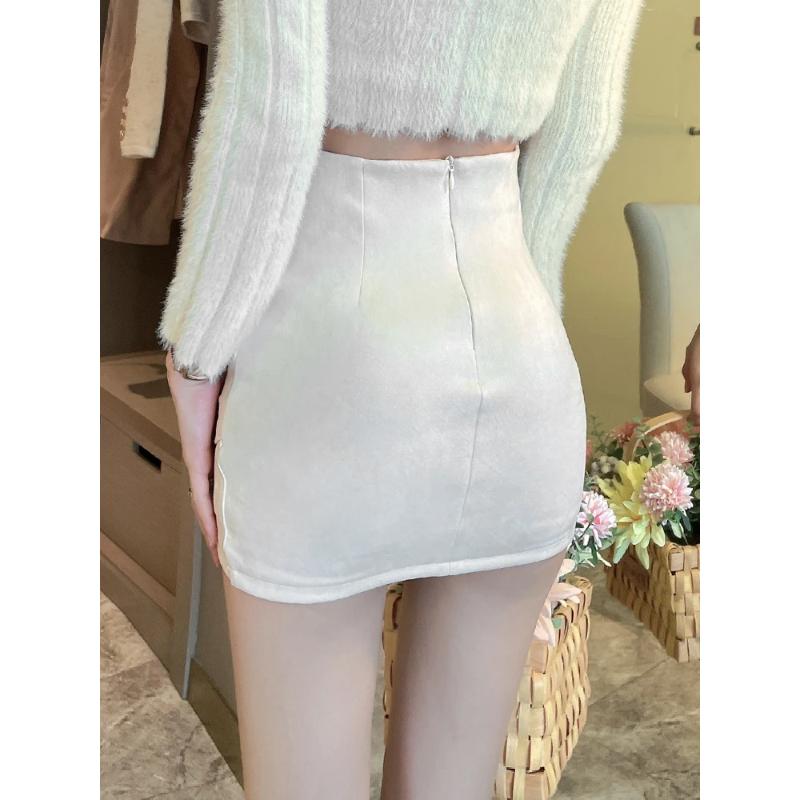 Hot Girl's New Style Deerskin Velvet Skirt with Irregular Pleats and Hip-covering to Prevent Exposure for Women