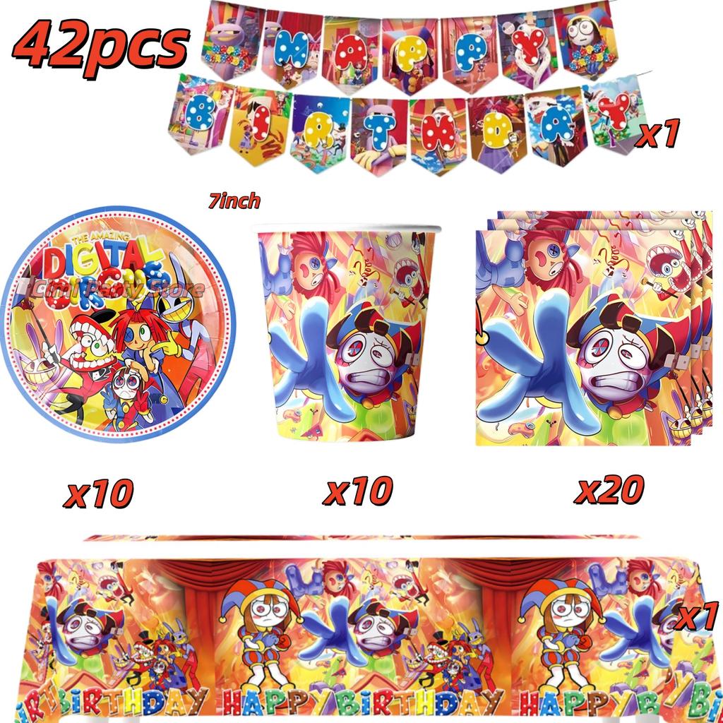 Amazing Tableware Birthday Party Decoration Digitaled Circus Balloon Banner Cake Topper Party Supplies Baby Shower Decor Gifts