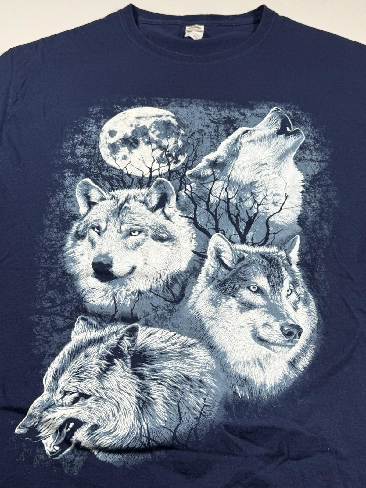 Wolf Moon Men’s Medium Blue Nature Wildlife Graphic Tee Unisex T-Shirt XL