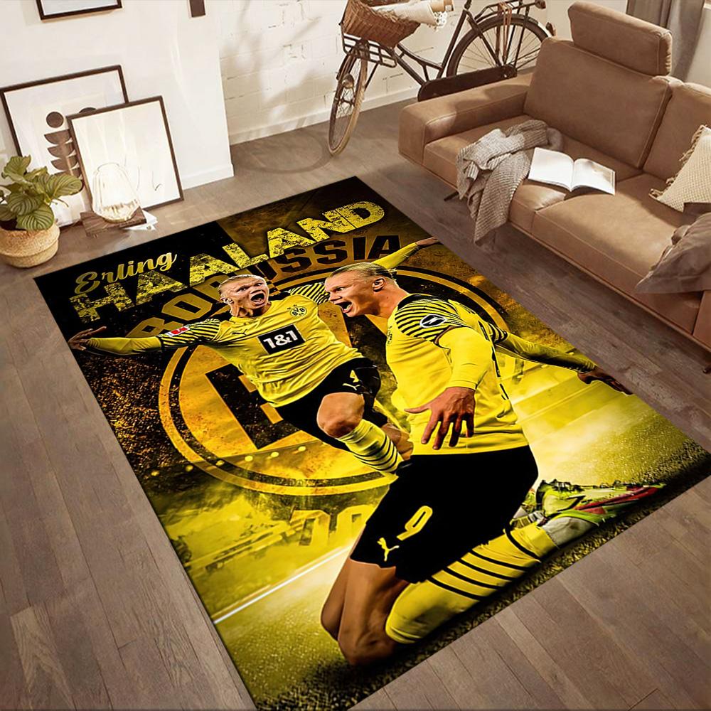Electric Soccer Moment Square rugs are a great choice for living rooms, bedrooms, home décor, and as gifts.