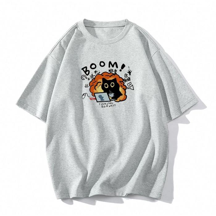 harajuku Round Neck oversize Casual Y2K Tops young girl t shirts summer pure cotton Women funny cartoon Print T-Shirt purple streetwear