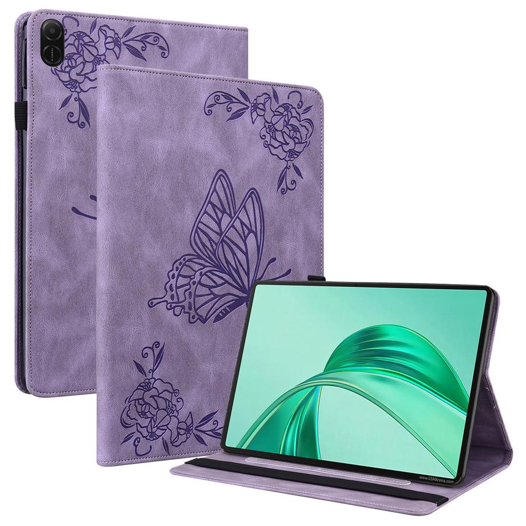 For Honor Pad X8a Case Butterfly Flower Imprint PU Leather Tablet Cover with Card Slots