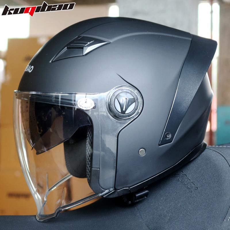 Kuqibao Motorcycle Helmet Men's and Women's Electric Vehicle Half Helmet Knight Helmet Double Lens Helmet Universal In All Seasons