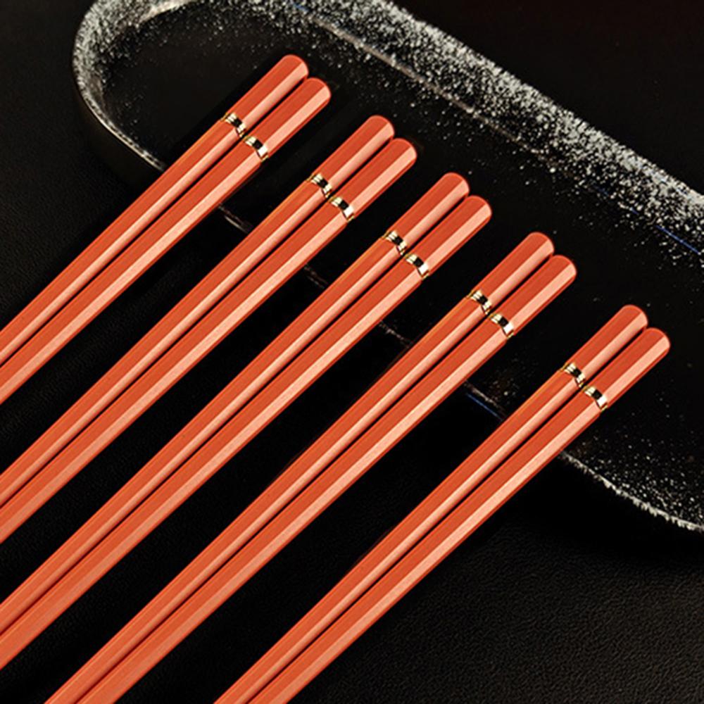 Orange 5 Pairs Chinese Chopsticks Sushi Sticks Korean Chopsticks Reusable Alloy Chop Sticks Kitchen Tableware Tool Accessories
