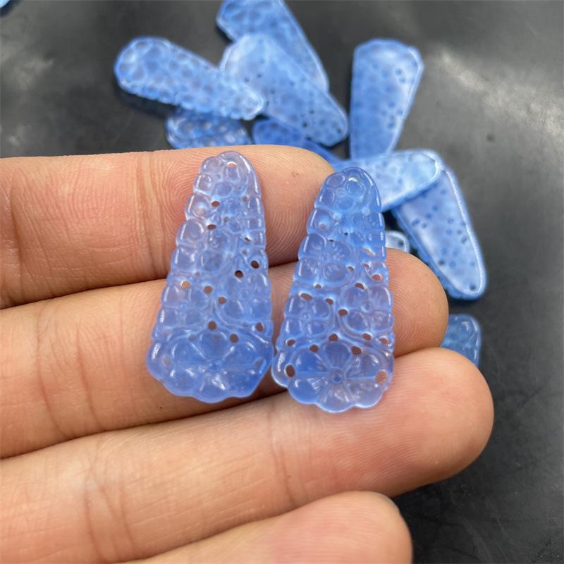 Blue Hollow Ruyi Pendant: Ice-Type Jade with Green Flower & Double Dragon Design