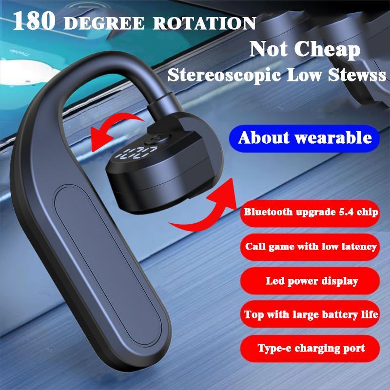 Bezdrátová sluchátka Bluetooth 5.4 Háček na uši Sluchátka HiFi Stereo s redukcí hluku Headset 180° Rotace nastavitelná pro levé pravé ucho Univerzální sluchátko