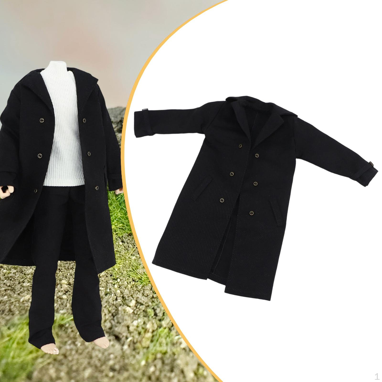 

1/6 Action Figure Clothes Miniature Clothing Overcoat Windbreaker for 12in Figures Body Doll Model чёрный