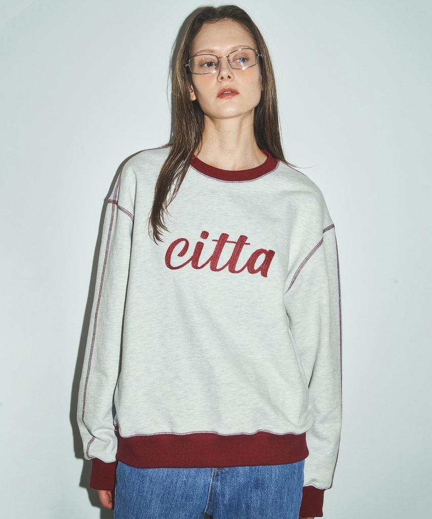 CITTA Chain Stitch Logo Sweatshirt Ctt309 (White Melange_Wine)