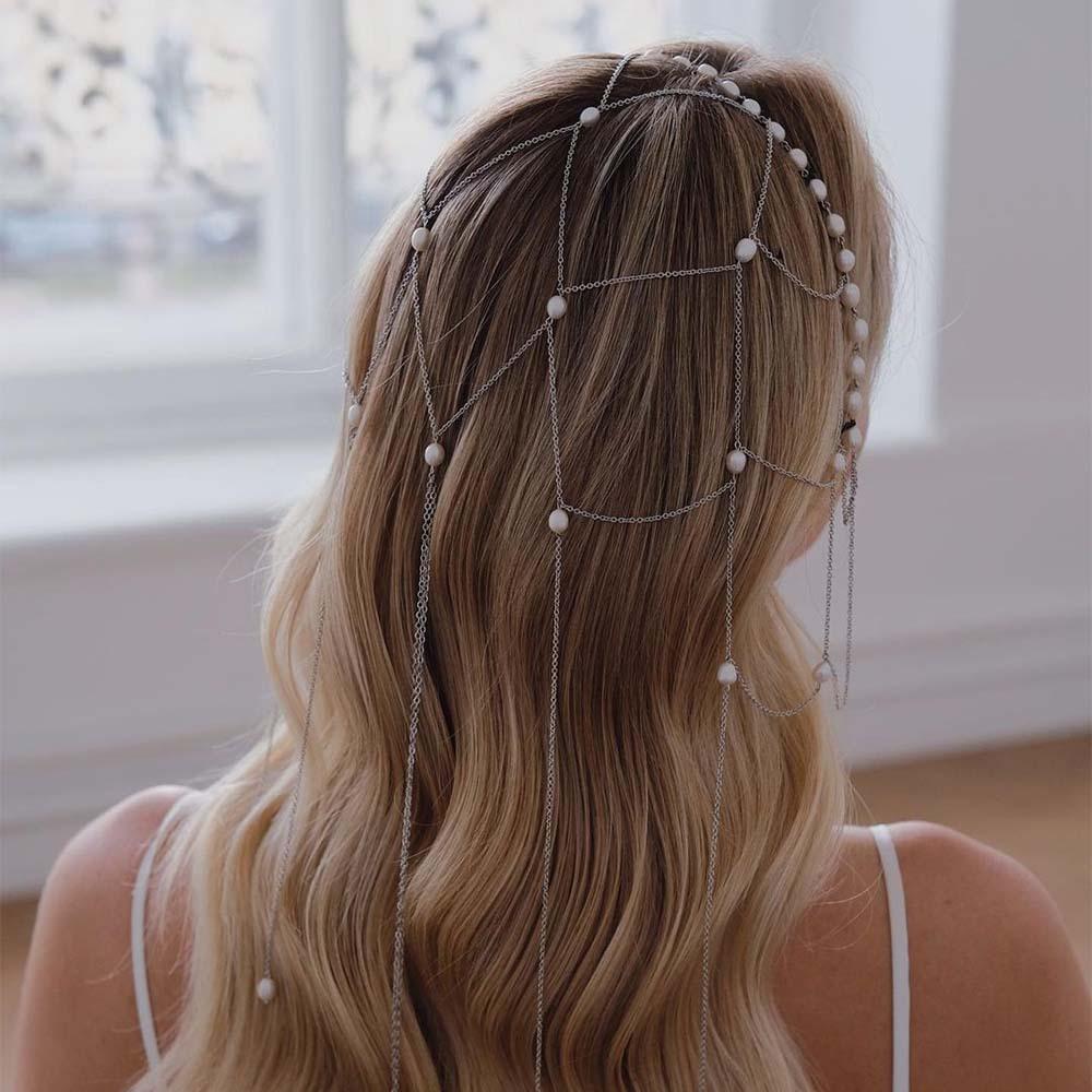 1 PC. Neuer Stil Perlen-Haarschmuck. Quaste Haarkette für den Hinterkopf. Weibliches Haaraccessoire, besonders geeignet für