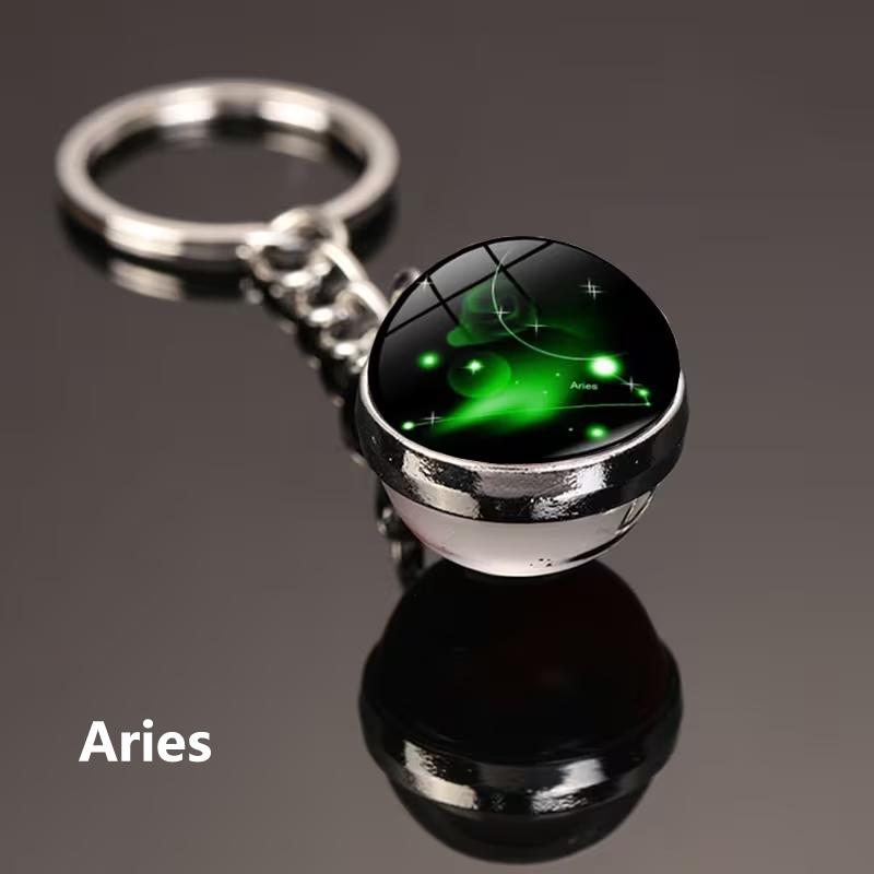 12 Constellations Luminous Car Keychain Glass Ball Zodiac Key Ring Starry Sky Pendant