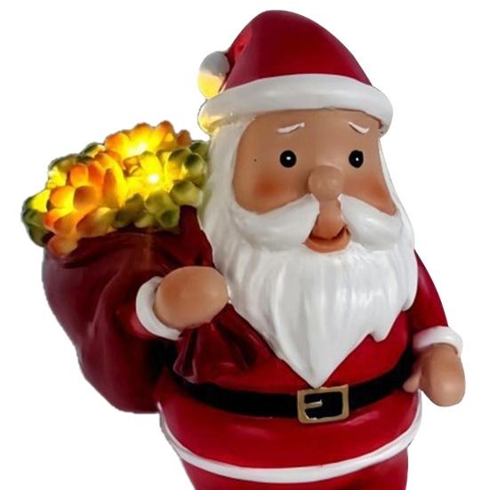 Yousheng Lighted Santa Claus Figurines Resin Santa Sculpture with Gift Bag on Back Solar Powered Light Up Christmas Statue for Indoor Outdoor Holiday