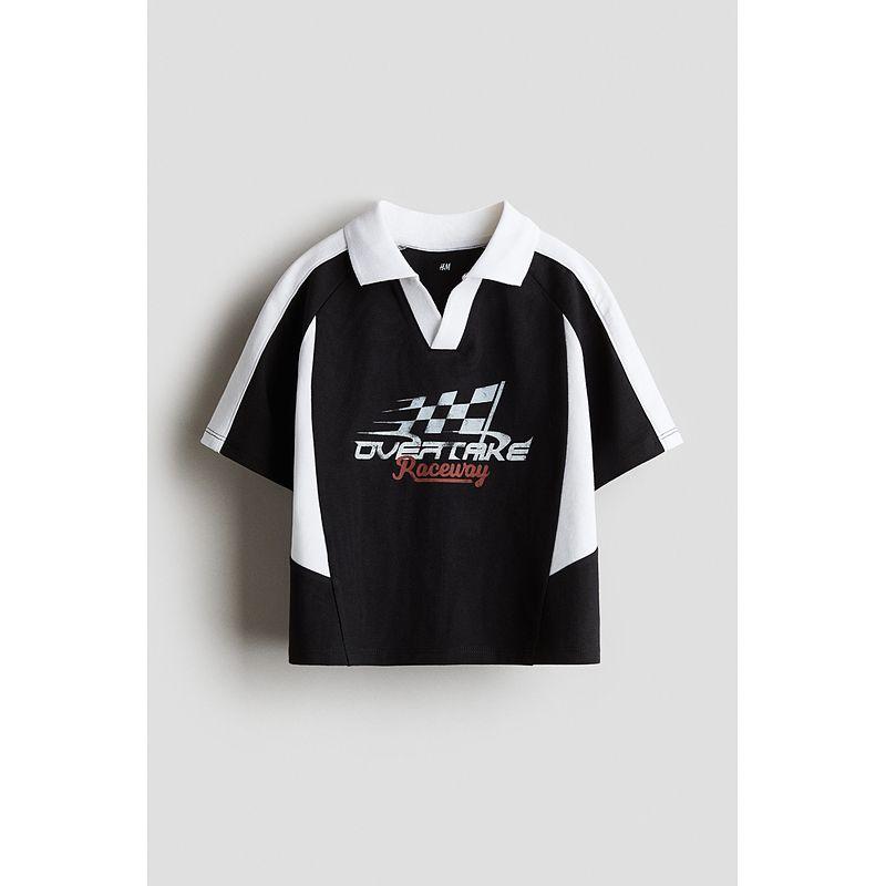 

HM Children s Clothing Boys Polo Shirt 2025 Summer New Arrival Print Cotton Polo Shirt 1272533 Black/Overtake 130/64(6-8Y)