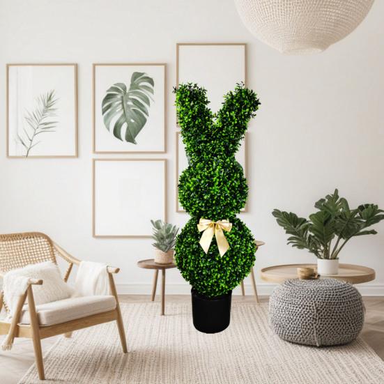 Árvore Topiária de Boneco de Neve de Natal Forma de Coelho Estaca Topiária Artificial Decoração de Arbustos e Plantas Artificiais para Jardim Interno Externo Varanda