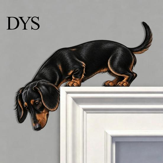Funny Pet Home Decor Wooden Dachshund Door Topper, Cute Handcrafted Dog Sign, Rustic Wall Art Lover Gift Ideas for Front Porch, Indoor Outdoor Accent,
