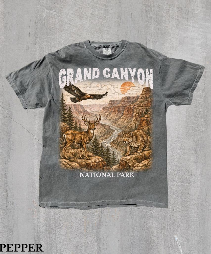 Retro Grand Canyon National Park Graphic T-Shirt,Desert Discovery Graphic Tee,Deer Cougar Wildlife Shirt,American Southwest Tee