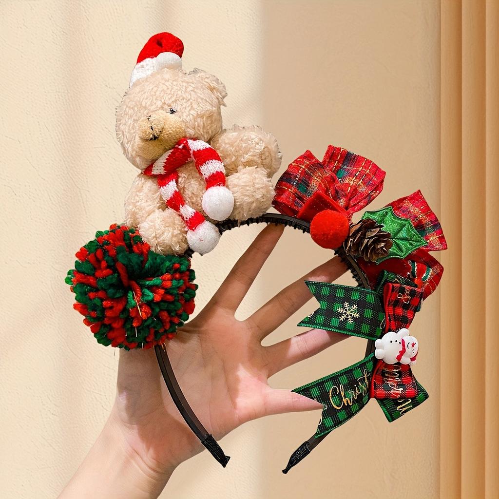 Adorable Bear Headband For Girls Colorful Knit Christmas Hair Accessory