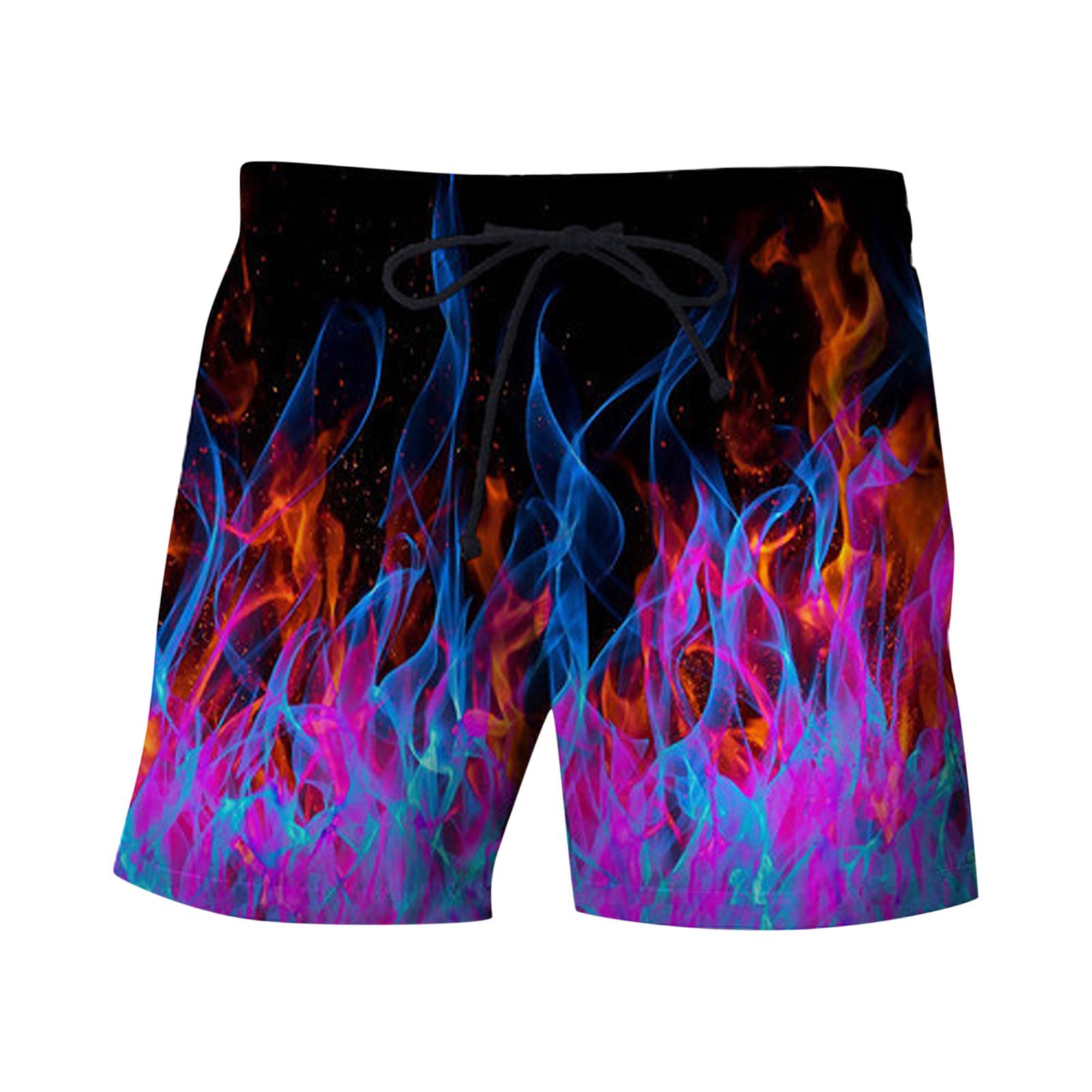 

Flame Beach Pants Літні чоловічі та жіночі 3D шорти з кумедним принтом, дихаючі спортивні штани для плавання, чоловічі L фіолетовий