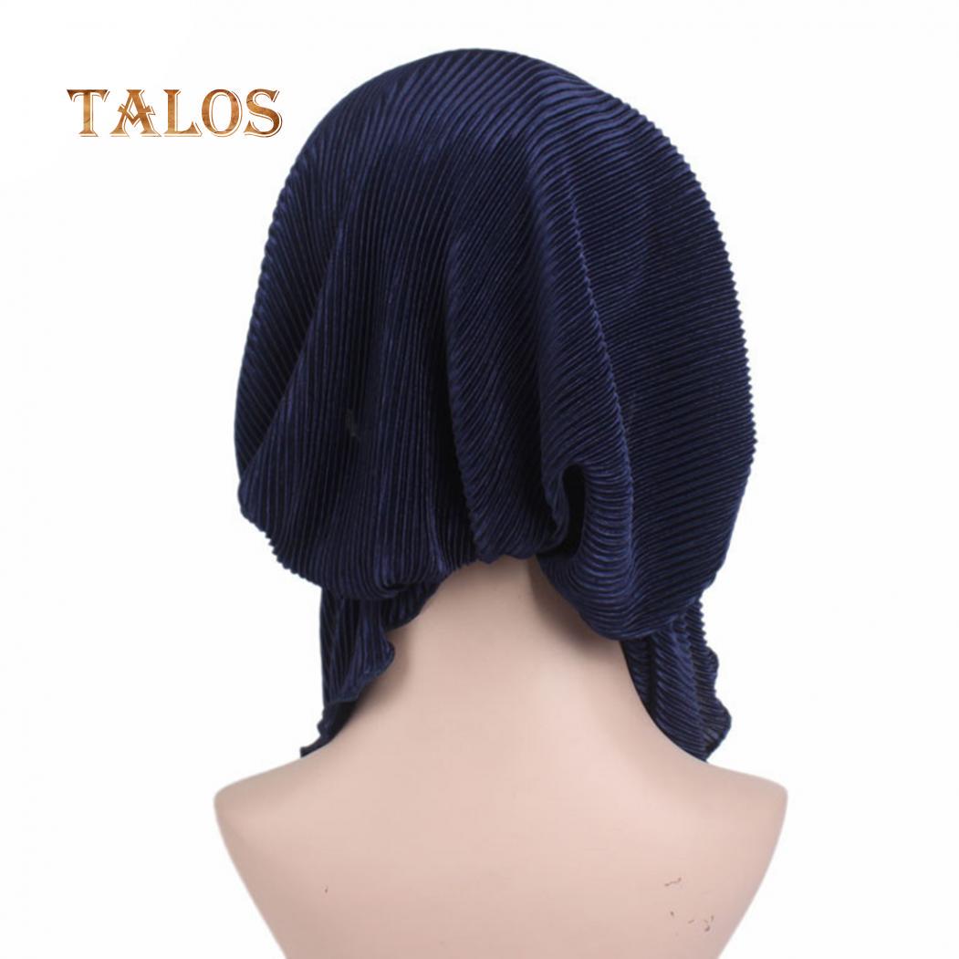 Модная женская длинная тюрбанная шапка с морщинами — фото 5