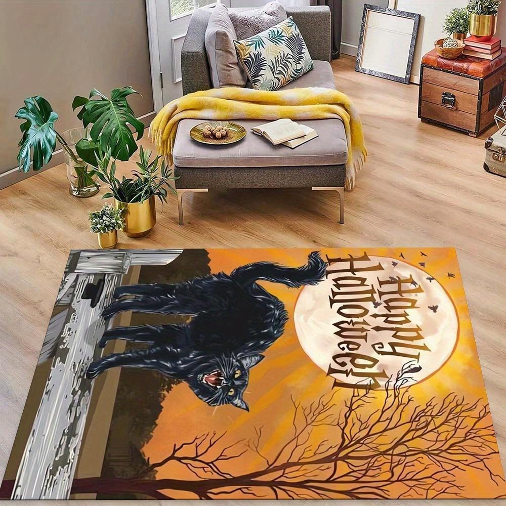 Halloween Pumpkin Area Rug Happy Halloween Lettering & Jack-o-Lantern Pattern Ccarpet Home Decor Carpet Kitchen Bathroom
