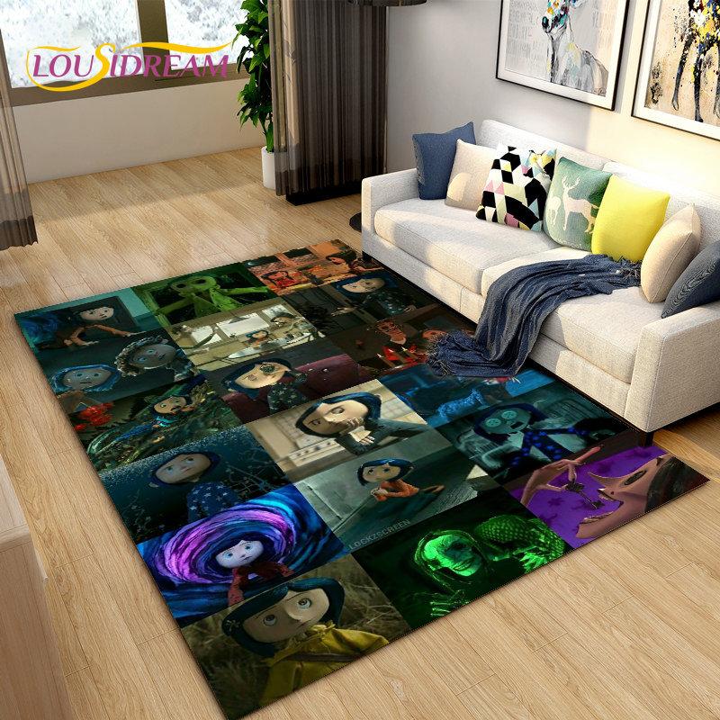 Tappeto 3D Cartoon Coraline, Tappeto per Soggiorno Camera da Letto Bambini Divano Yoga, Tappetino Antiscivolo per Gioco e Gattonamento Bambini