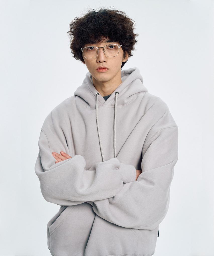 Peach Skin Balloon Over Hoodie - Gray Beige