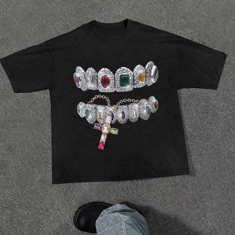 Rock Goth Casual Y2K Cotton Tshirt Harajuku Graphic Print Fashion Short Sleeve Tshirt Vintage Hiphop Streetwear Punk Loose Tee