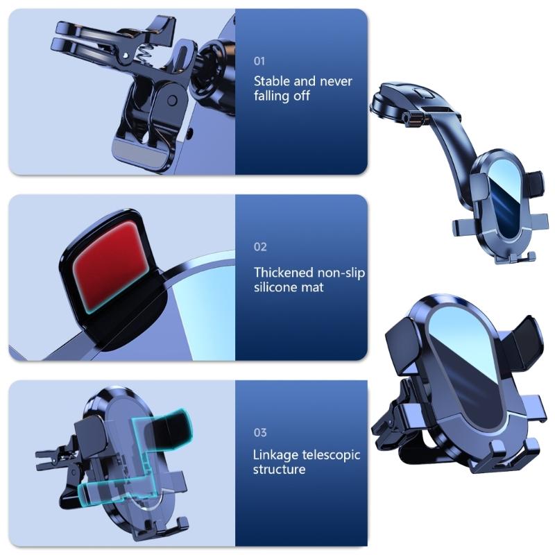 Phone Stand Car Phone Holder Suction Cup/Clip Type Air Vent Dashboard Mount Holder for 4-6.7in Phone Automotive Cradles