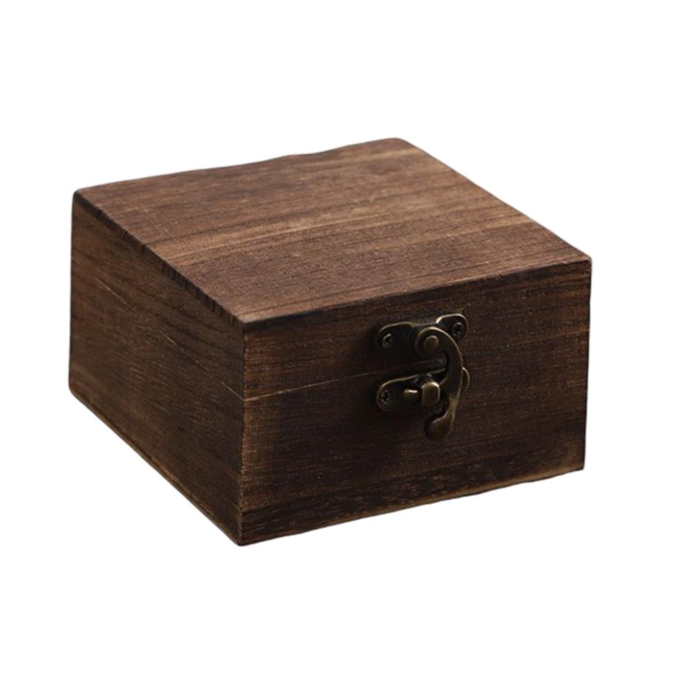 1Pcs Jewelry Storage Box 10x10x6CM Square Wooden Storage Box Retro Flip-Top Wooden Box Giving Box  With Lid Clasp Locking