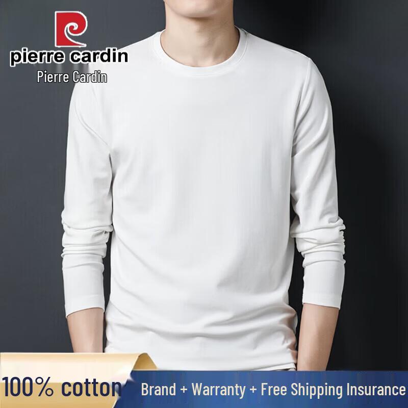 Pierre Cardin Men's 100% Cotton Long Sleeve Crew Neck T-Shirt