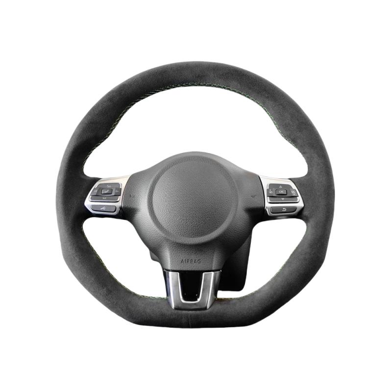 For Volkswagen Golf 6 GTI MK6 VW Polo GTI Scirocco R Passat CC R-Line 2010 Hand-Stitched Black Suede Car Steering Wheel Cover