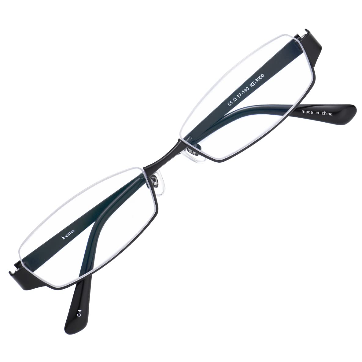 

K-eines Stylish Under-Rim Square Metal Eyeglass Frames with UV and Blue Light Protection (Black)