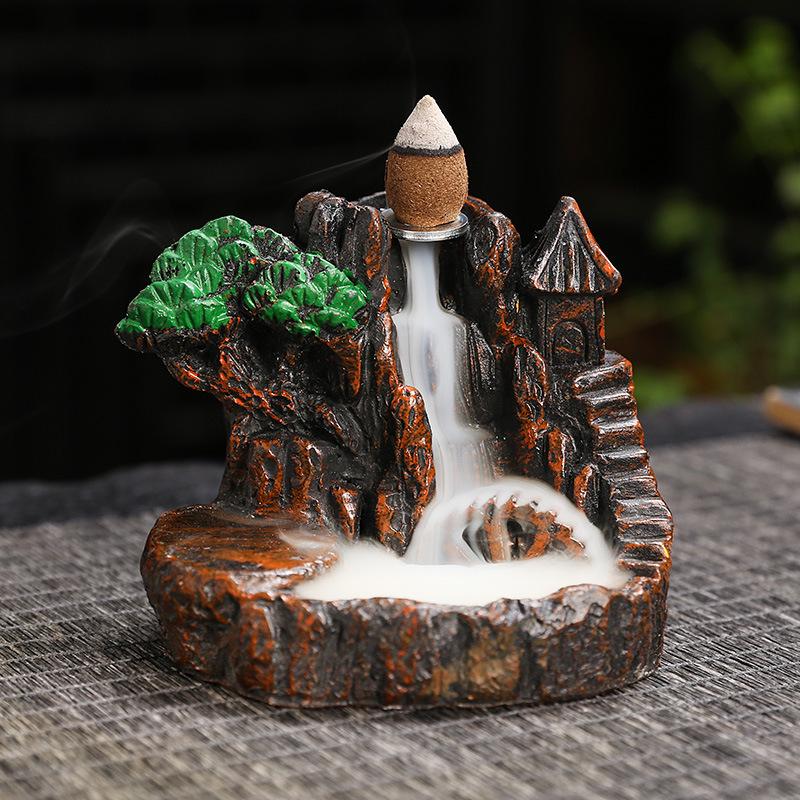 Zen Resin Backflow Incense Burner - Decorative Mountain Design for Home or Office