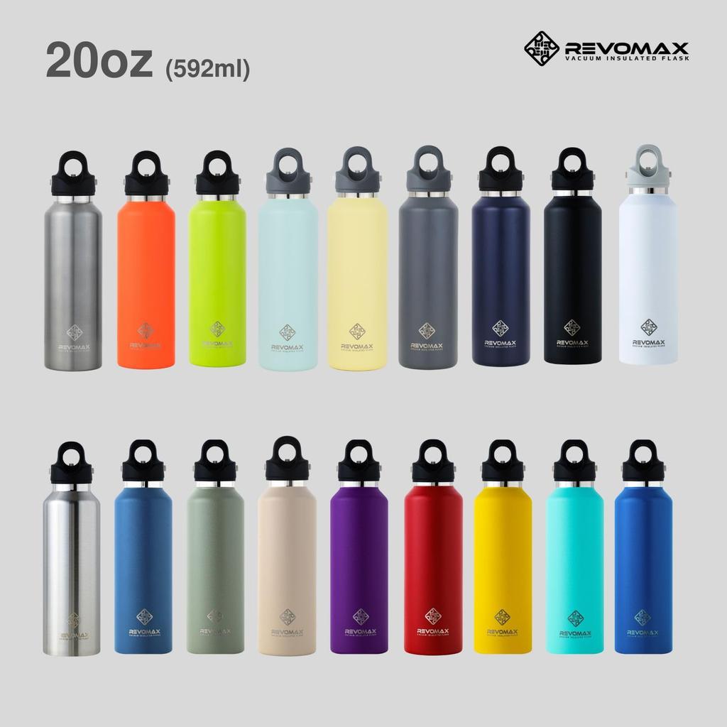 [REVOMAX Official] 20oz 592ml Carbonated Stainless Steel Bottle, Keeps Drinks Hot for 18 Hours, Cold for 36 Hours, Vacuum Insulated, Gift Idea,