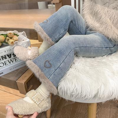 Mädchen Fleecegefütterte Schlagjeans Verdickte Winterhosen Stilvolle Schlaghosen für Baby Kleinkinder