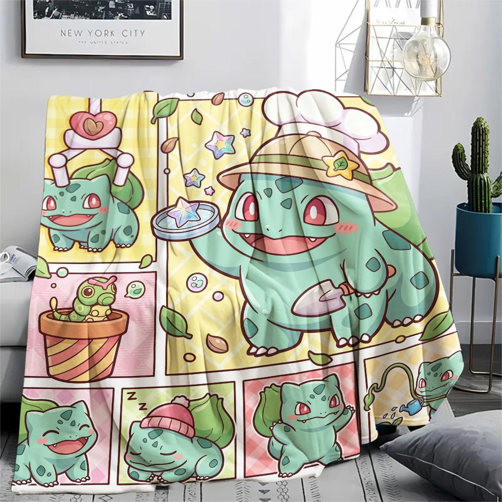 Bulbasaur Print Flannel Blanket, Ultra Soft High Quality All Seasons Warm Throw, Home Decor Cozy Blanket, Perfect Christmas Gift