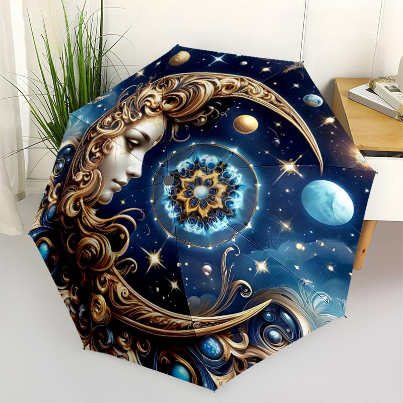 1pc Cosmic Mandala Artwork Automatic Opening and Closing Folding Umbrella with 8 Iron Ribs - Portable, Foldable for Travel yy251124157