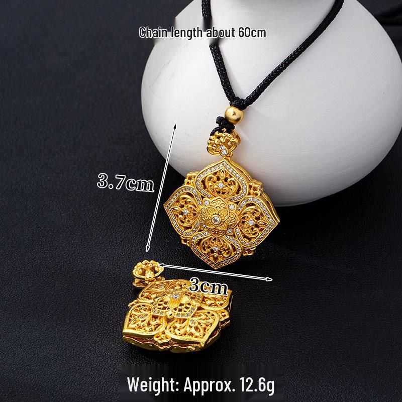Court Style Diamond-Inlaid Ruyi Pendant Women's Gold Necklace - Durable, Colorfast Accessory