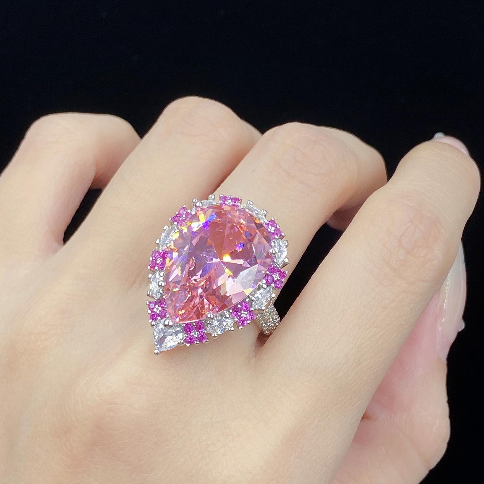 

BELLA BOX Роскошный розовый циркон в форме капли воды Полный комплект с регулируемым кольцом, подходящий для повседневной женской вечеринки, модные украшения Adjustable Opening