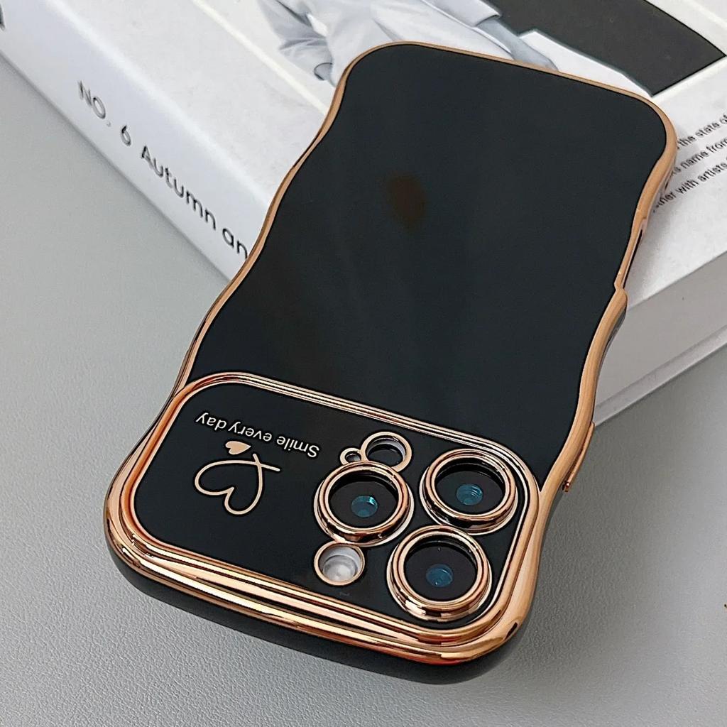 Fashionable Wave Heart Shape Electroplating TPU Soft Case for iPhone 16 15 14 13 12 11 ProMax Plus Shockproof Protective Cover