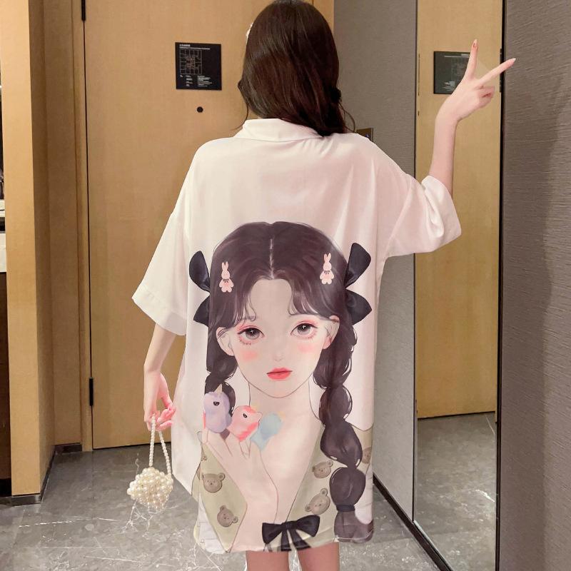 National Style Girl Nightgown Women'S Summer Pure Desire Boyfriend Style Advanced Sense Large Size Pajamas Short Sleeves Loungewear