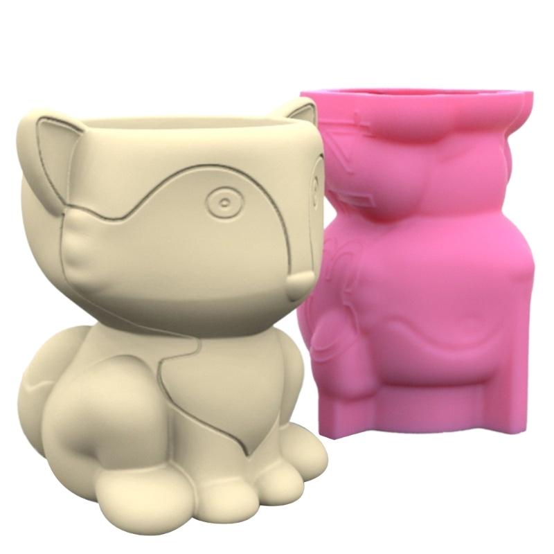 Cute Zebra Fox Concrete Flower Pot Silicone Mold Candle Pen Holder Resin Mold Animal Succulent Planter Pot Mold DIY Art