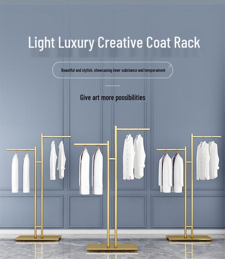 Children's and Women's Clothing Store Gold Display Rack: Floor-Standing Central Island Clothes Rack