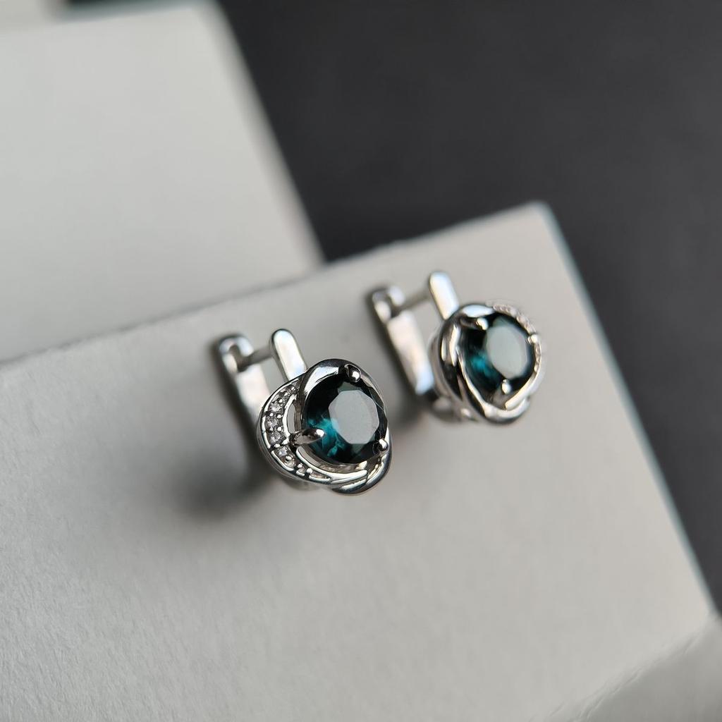 Cercei din argint cu topaz London Blue 2.185ct, fianite (2177951)