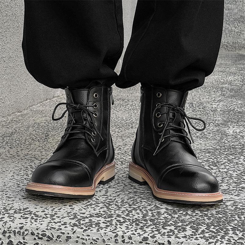 High top men's leather shoes Fashionable and versatile classic styles Leisure Party Daily office Adult high-quality boots Hot